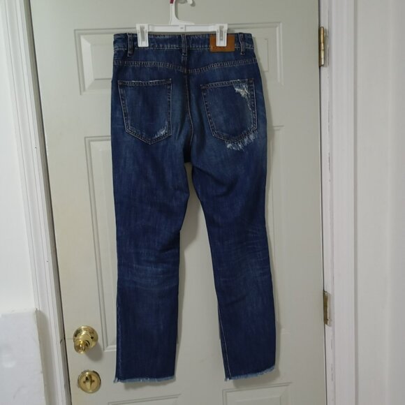 SISLE Jeans Distressed Patched Knee Hole Women's 30W Dark Wash Cuffed Skinny - Picture 10 of 14